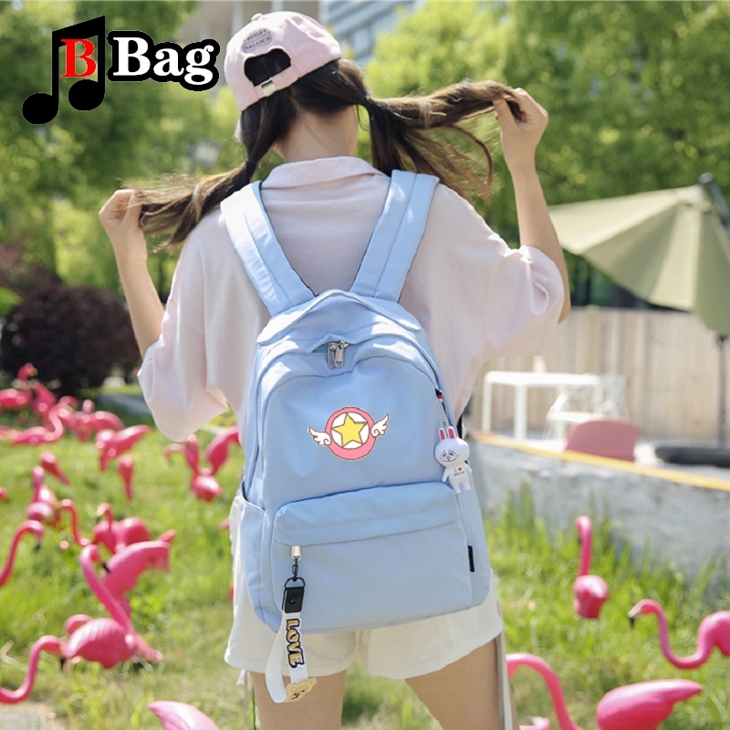 Cute Embroidery Wing Sakura PU Backpack Anime Cartoon Backpack School Bag Gift