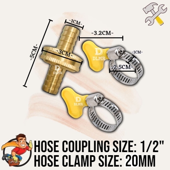 1PCS Brass Hose Coupling with Hose Clamp 1/2" Brass Straight Hose Piped