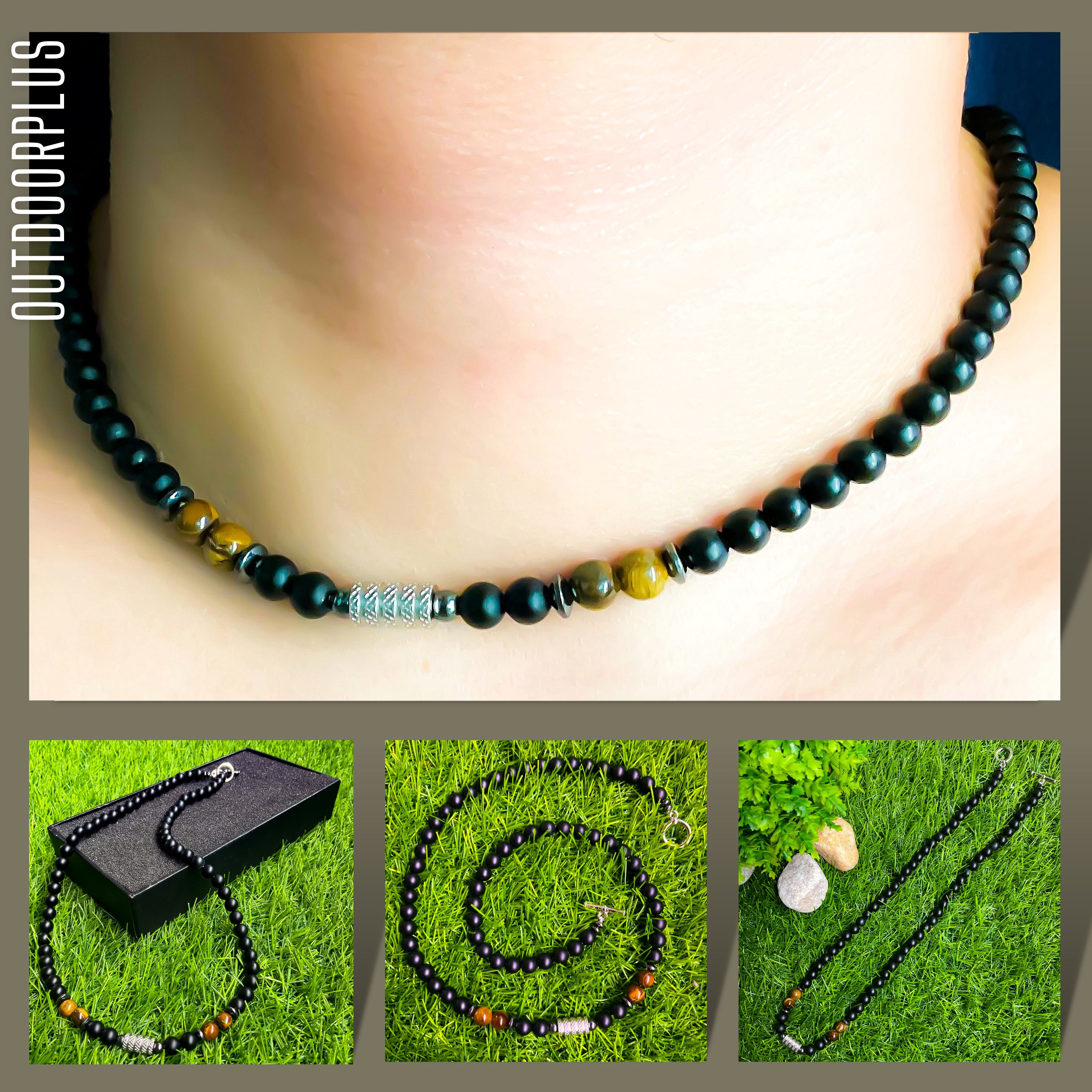 Mens Choker Necklace Onyx Necklace Mens Beaded Choker - Surfer Necklace - Men's Jewelry - Boys Necklace, Boys Choker