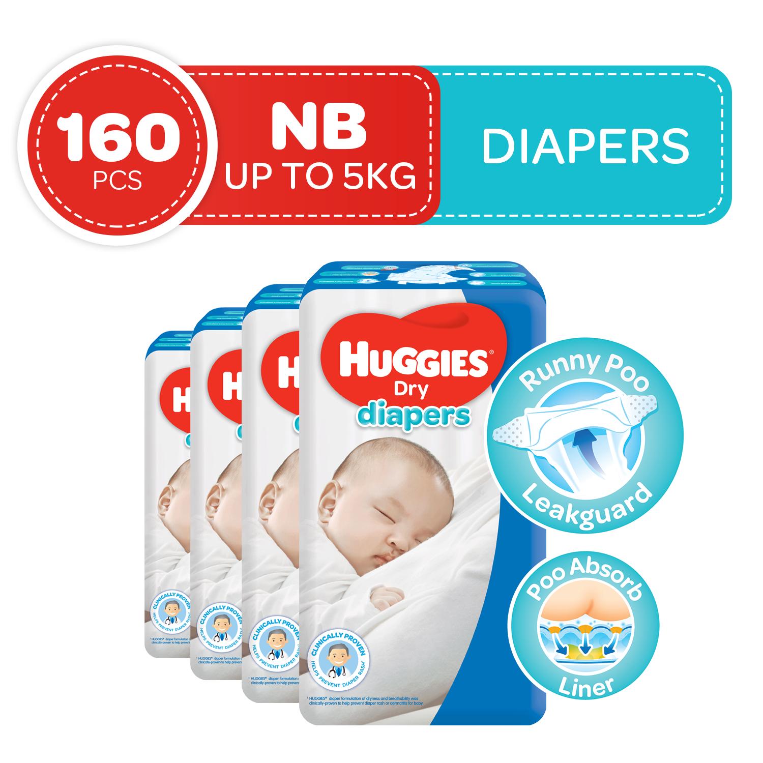 Huggies Dry Diapers Newborn - 40 pcs x 4 packs (160 pcs)