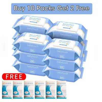 Babytouch Baby Wipes (10 Packs + 2 Free) With Free 6 Pcs 3W LED Bulbs