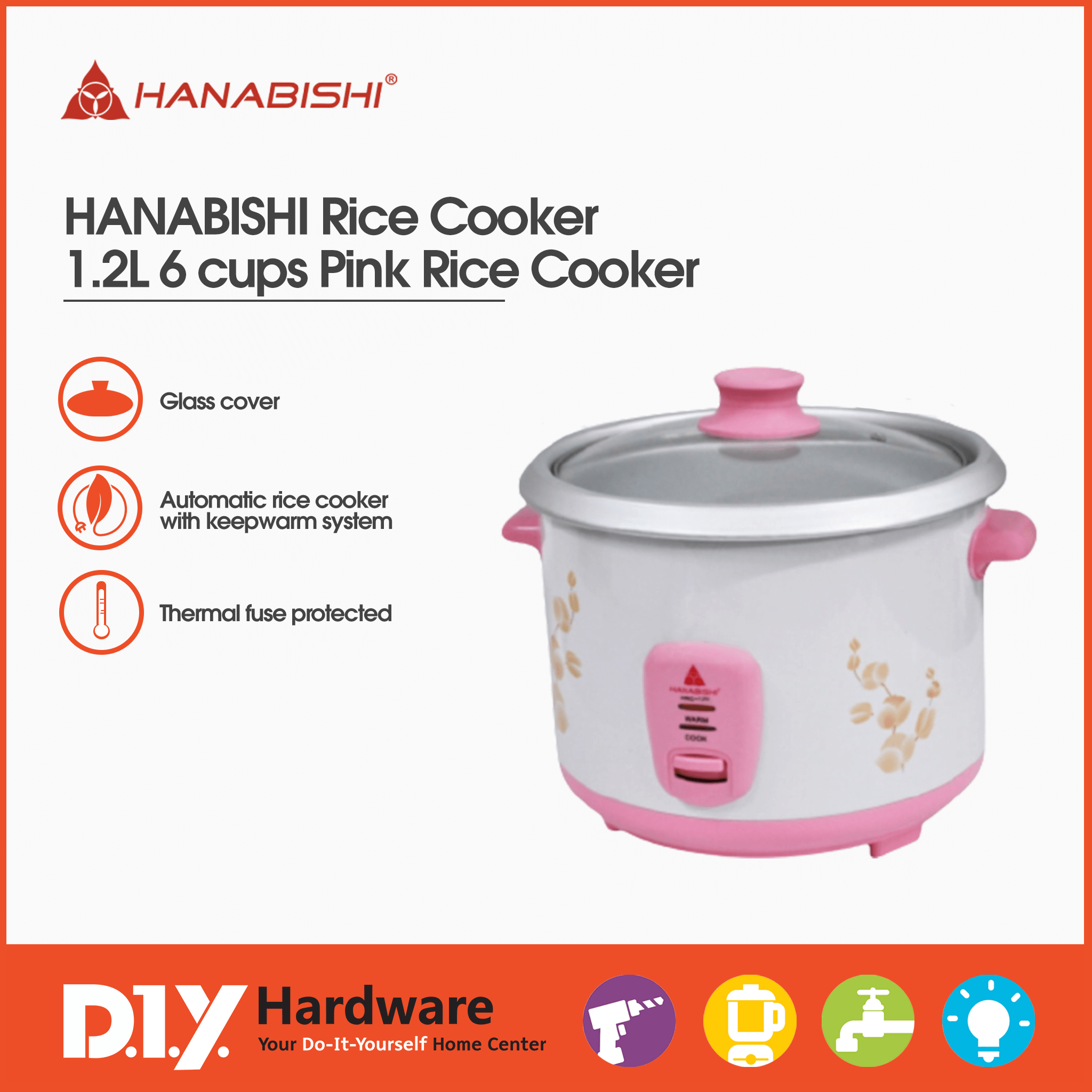 Hannex Rice Cooker Hanabishi Rice Cooker HRC12G 1.2L 6 cups Pink Rice Cooker - DIYH ONLINE ...