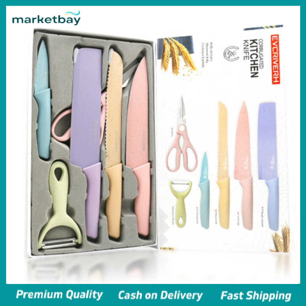 Marketbay Kitchen Knives Set 6PCS Wheat Straw Chef KnifeFruit Cutting ...