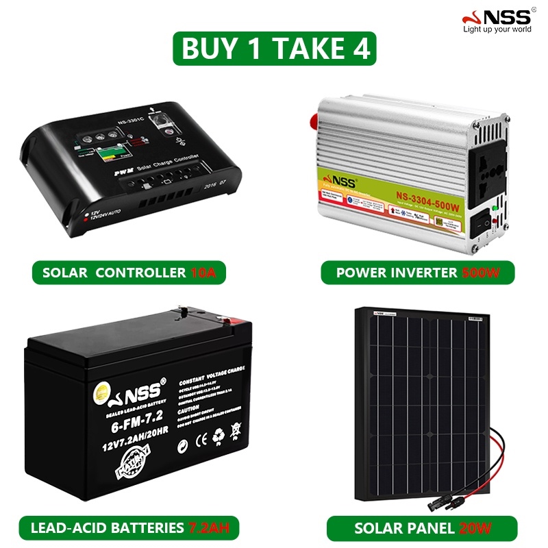 sTZOOIhD NSS solar complete set 20W solar panel 10A solar charger controller 12V 7.2ah battery
