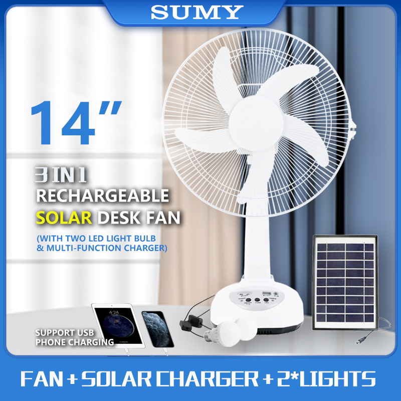 14 Inch Solar Fan Rechargeable Set Electric Fan Big Stand Fan With