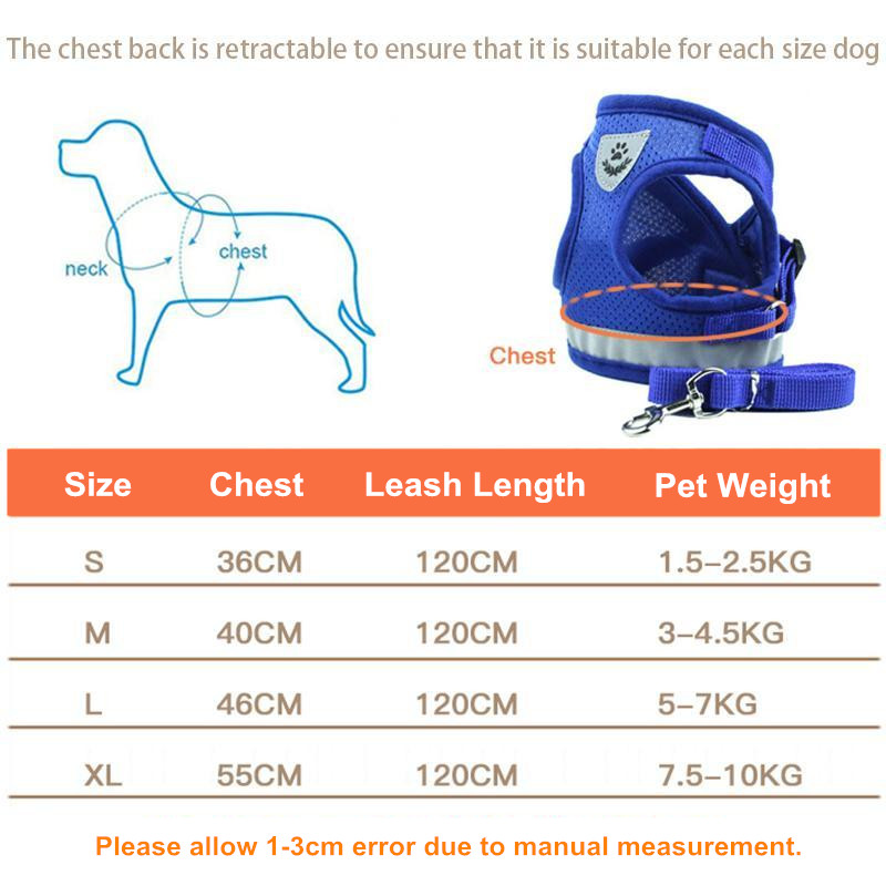 Dây đai cho chó Có thể điều chỉnh phản quang Vật nuôi Vest đi bộ Dây buộc bằng Polyester Lưới dây buộc cho Chó vừa nhỏ Mèo