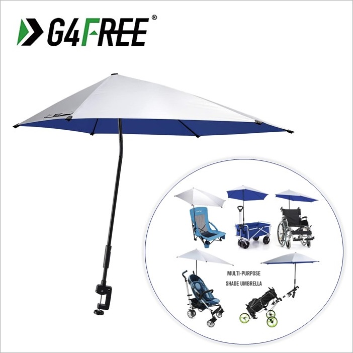 G4FREE UPF 50+ Adjustable Beach Umbrella XL with Universal Clamp for