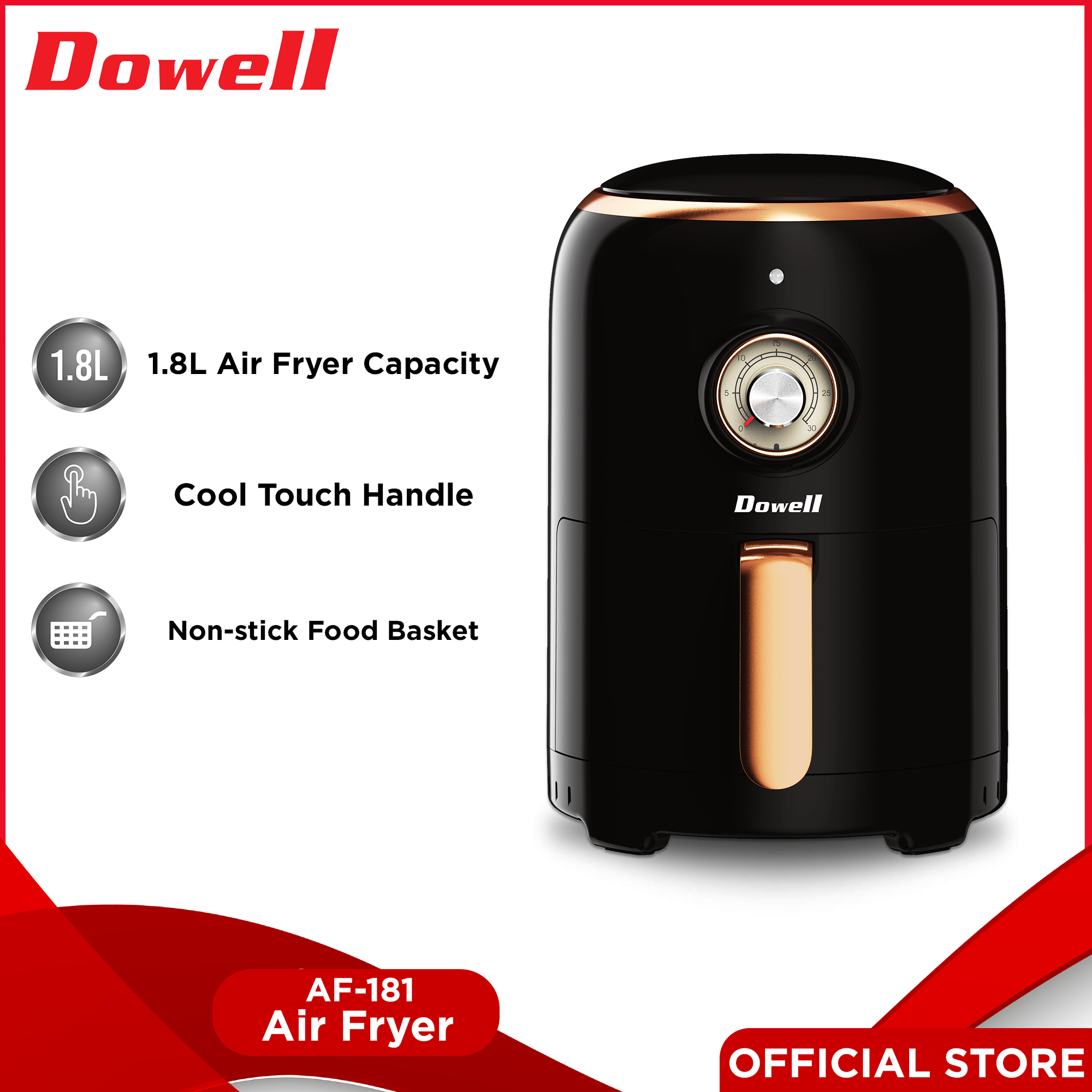 Dowell AF181 1.8L Air Fryer Easy to Use New French Fries Machine Smoke