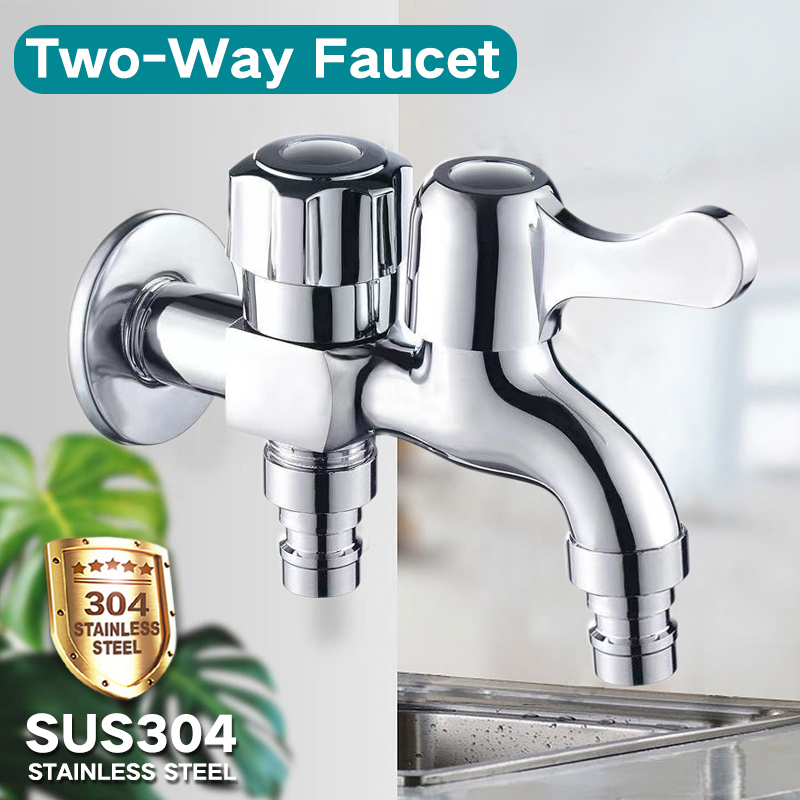 SUS304 Stainless Steel Two Way Faucet Washing Machine Faucet Wall