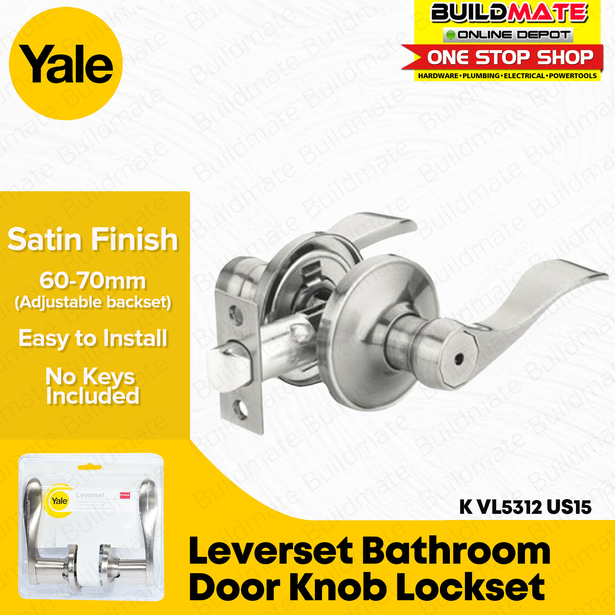 YALE Leverset Bathroom Door Knob Lock Set Doorknob Lockset K VL5312