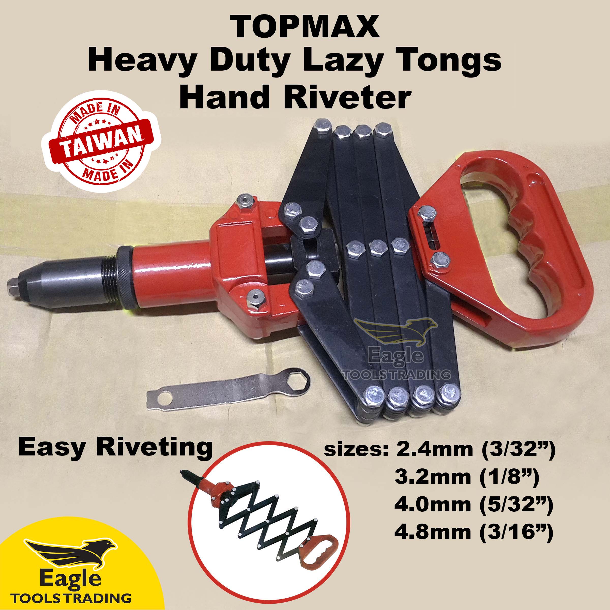 Topmax Lazy Tong Hand Riveter, Extending Heavy Duty Lazy Tong Pop