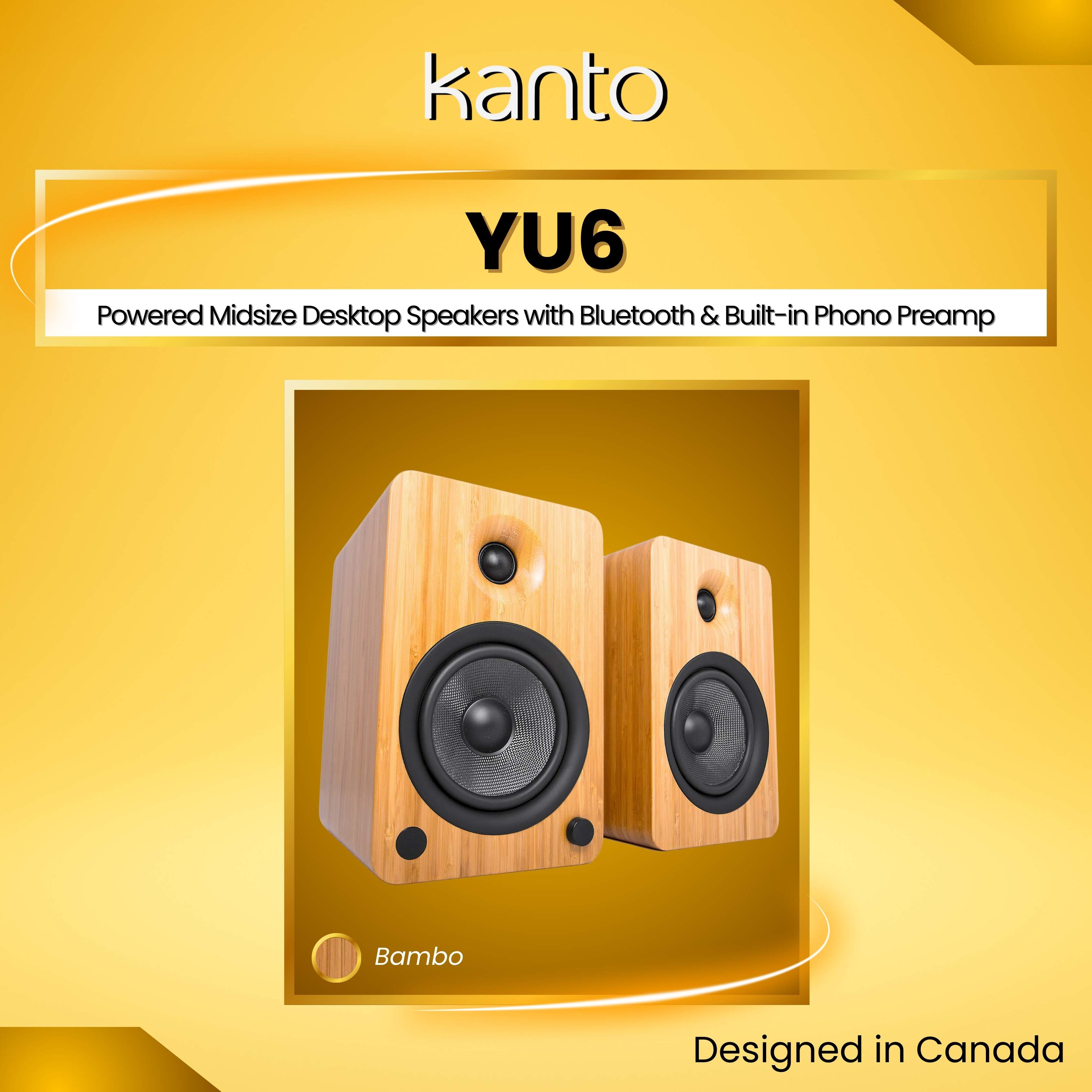 Kanto Yu6 Powered Bookshelf Speakers With Bluetooth And Phono Preamp Bamboo Color Powered 3663