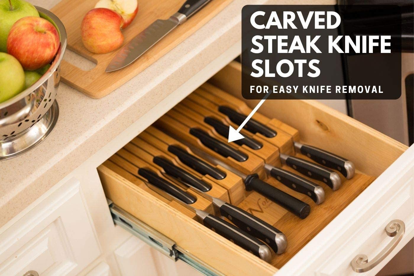 Homemaid Living In-Drawer Bamboo Knife Block - Holds 14 Knives Plus A Slot for Your Knife Sharpener Premium Knife Drawer Organizer Perfect Knife Organ
