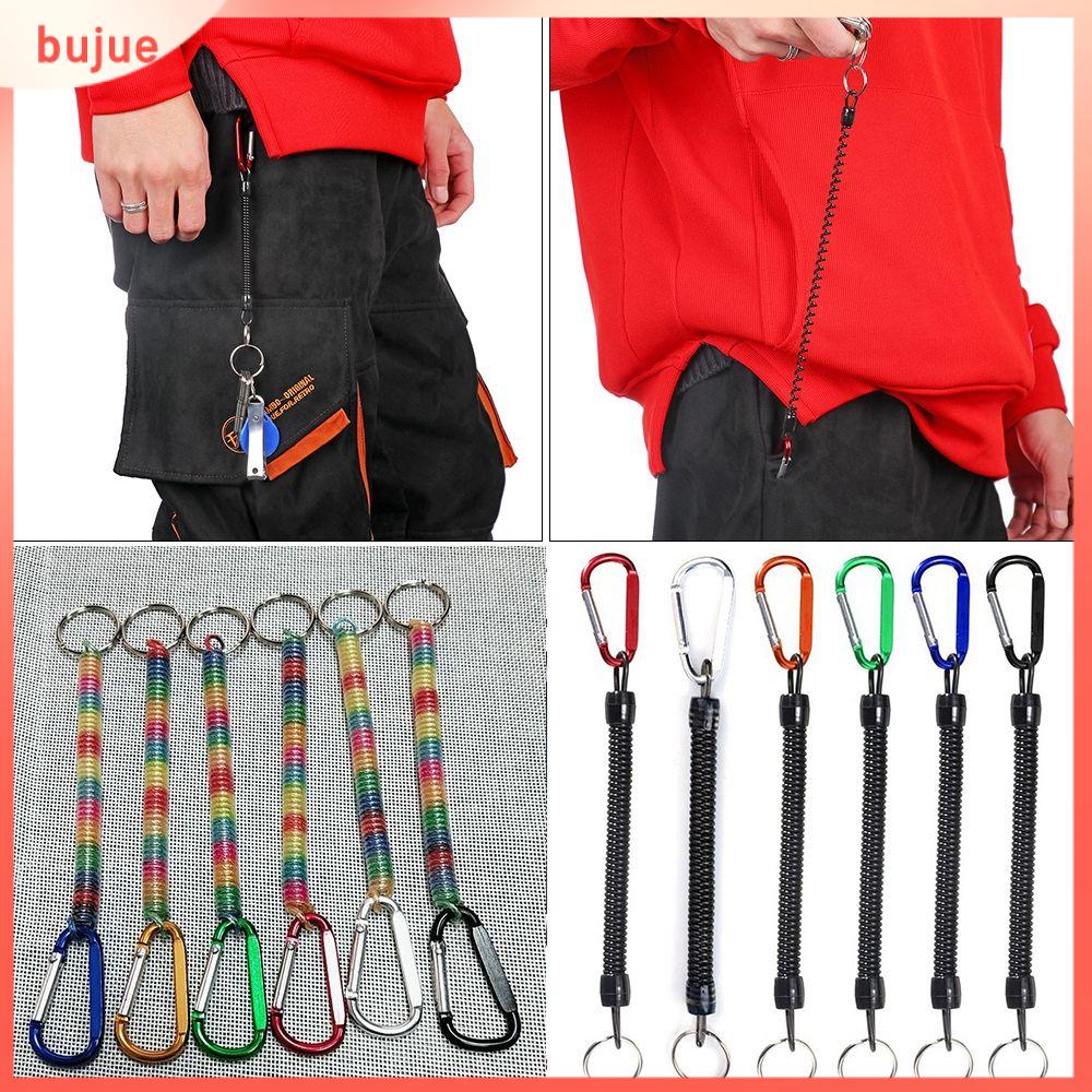 BUJUE High quality Security Gear Tool Secure Lock Tackle Plastic  Retractable Tether Camping Carabiner Spring Elastic Rope Anti-lost Phone  Keychain Portable Fishing Lanyards