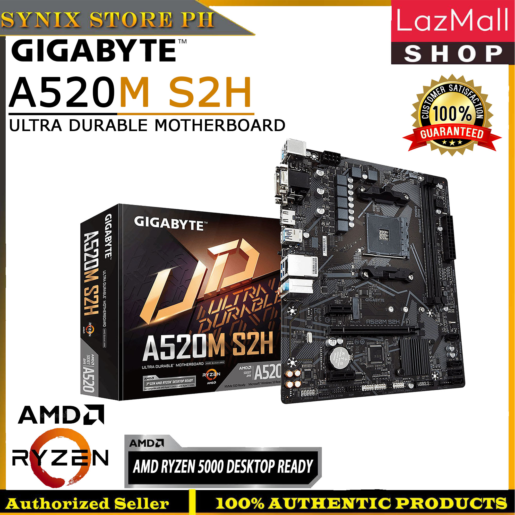 Gigabyte A520M S2H Ultra Durable Motherboard AMD Socket NVMe SSD Ready ...