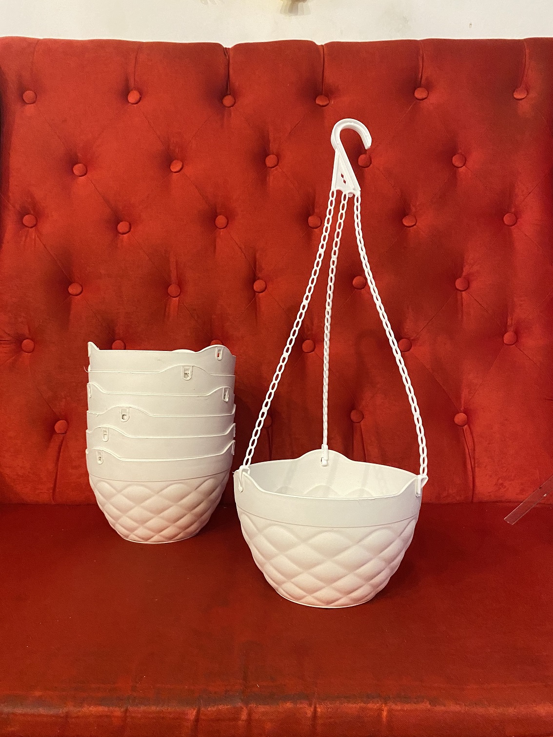 White Hanging Flower Gardening Pots Home Flower Pot Basket Holder