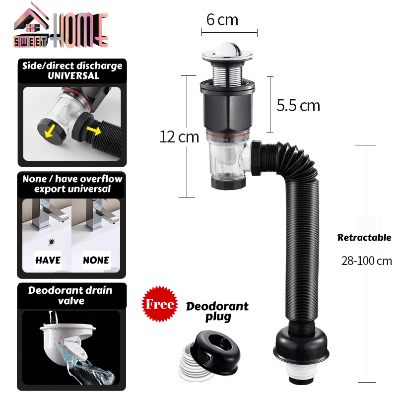 Universal Kitchen Sink Drain Pipe Retractable Deodorant Sewer Drainage ...