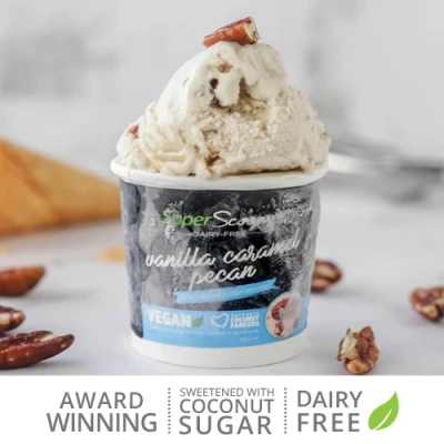 Super Scoops Dairy-Free Vegan Ice Cream Vanilla Caramel Pecan Mini Cup