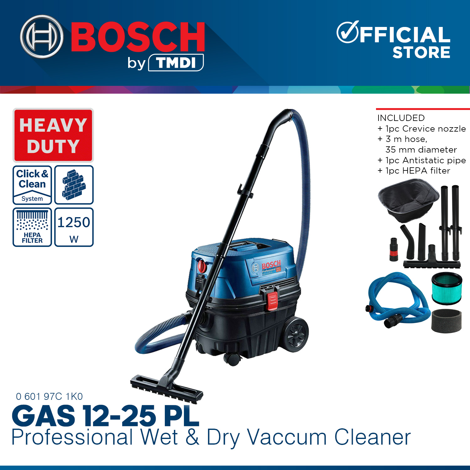 Bosch POWER SOCKET 1200W 2IN1 Heavy Duty Industrial 25L Vacuum