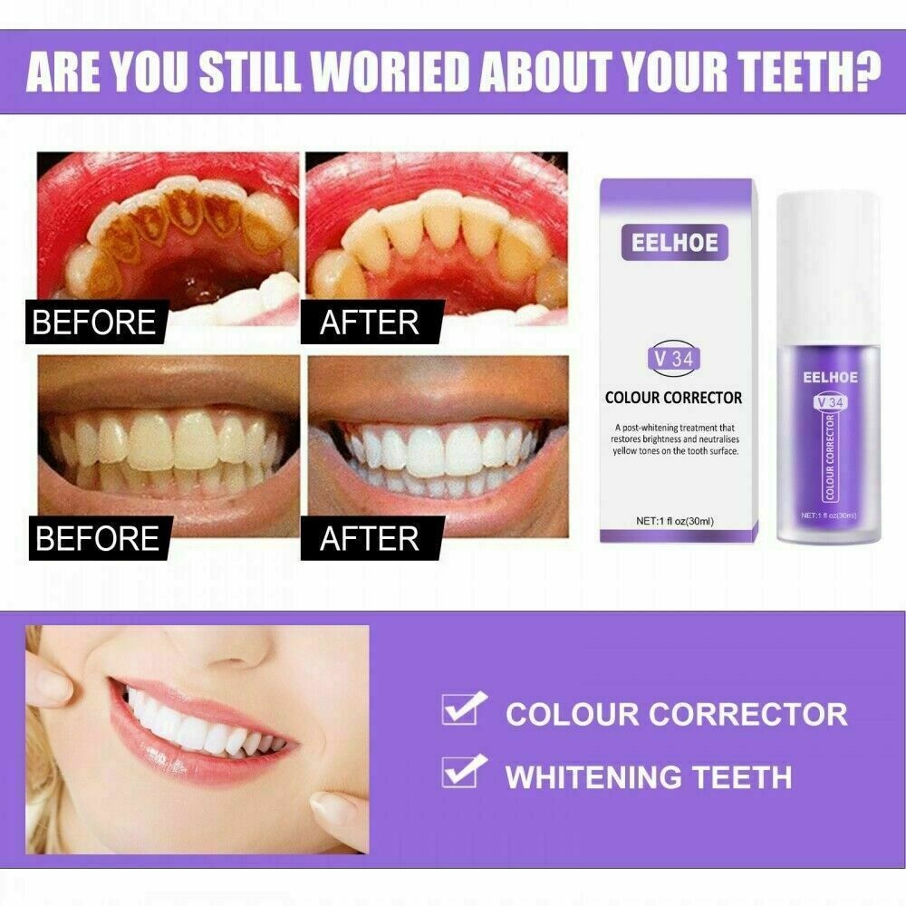 EELHOE V34 Colour Corrector V34 Toothpaste Tooth Reduce Yellowing Tooth ...