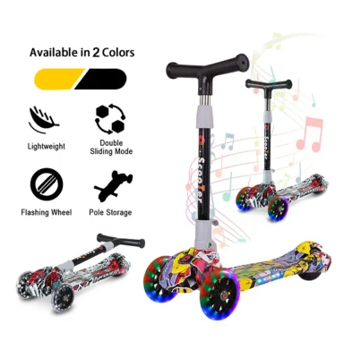 Color Graffiti Scooter for Kids Flash Wheel Foldable Kick Scooter LED Flashing Wheels Kids Scooter 3-level Height Adjustable Scooter For Kids 2-8 years old