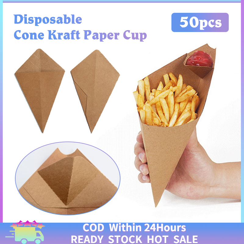 Disposable Kraft Paper French Fries Cones With Dipping Sauce Compartment