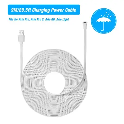 9M/29.5ft Charging Power Cable Fits for Arlo Pro, Arlo Pro 2, Arlo GO, Arlo Light Weatherproof Indoor/Outdoor Flat Cable Aluminium Alloy Micro USB Cable Charging/Power Cord without Plug