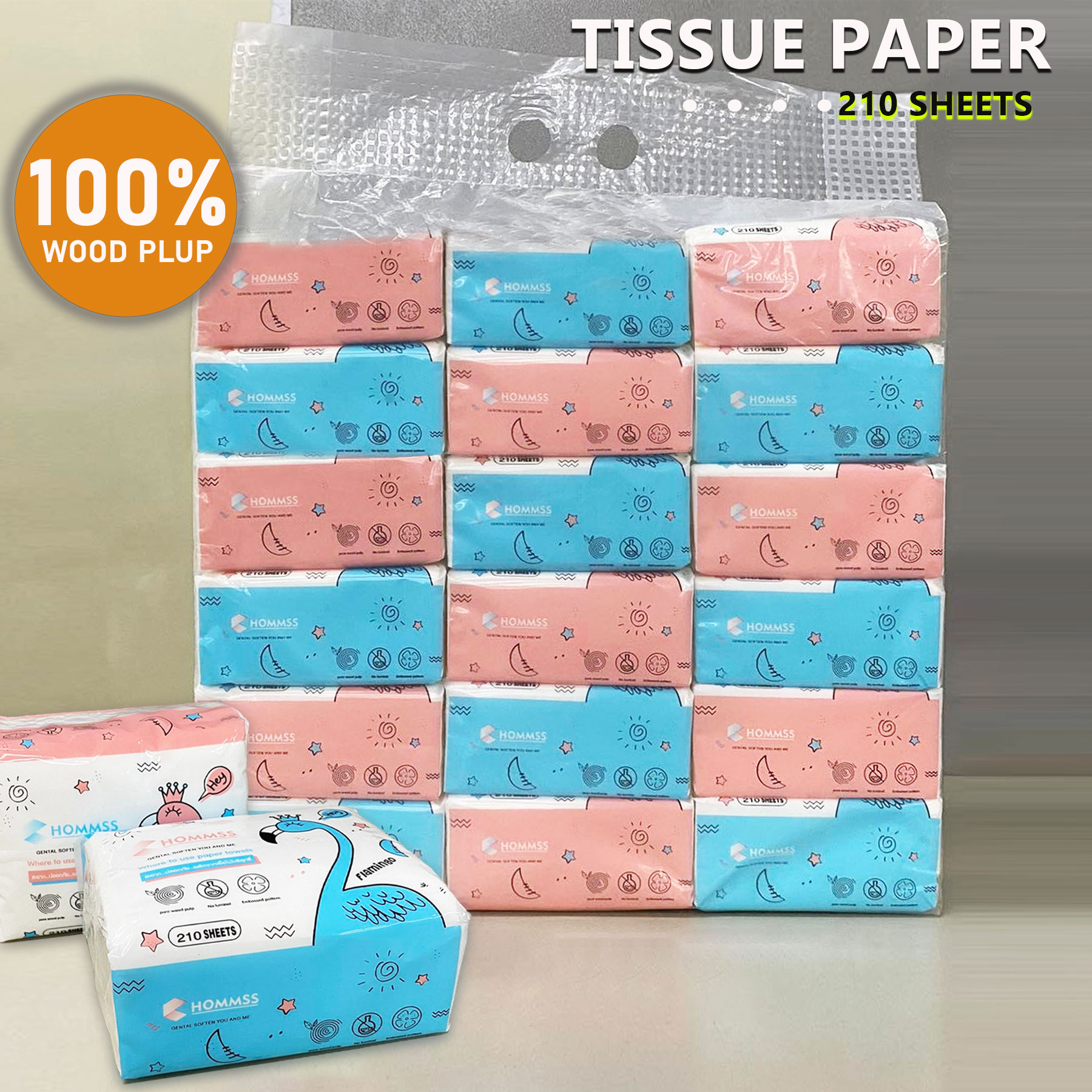 FT00413 18PCS/Pack 100 Wood Plup Disposable Facial Tissue 210 Sheets