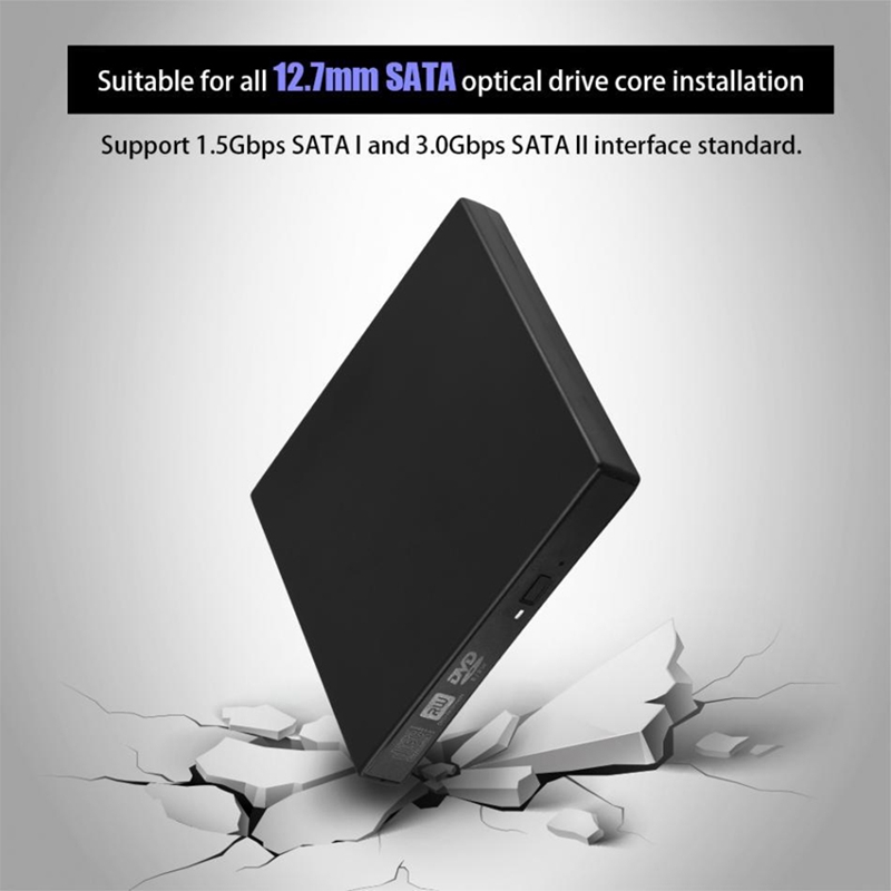 12.7mm External DVD Enclosure USB 2.0 External DVD/CD-ROM Case for Laptop Desktop PC Optical Disk Drive SATA to SATA