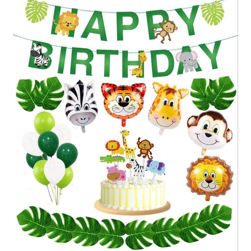 40Pcs Safari Jungle Tropical Animal theme 1st birthday party decoration animal  birthday letter banner aluminum foil balloon party supplies set Paper  Tassels Leaves for Kids Boys Birthday Party Baby Shower Decorations |