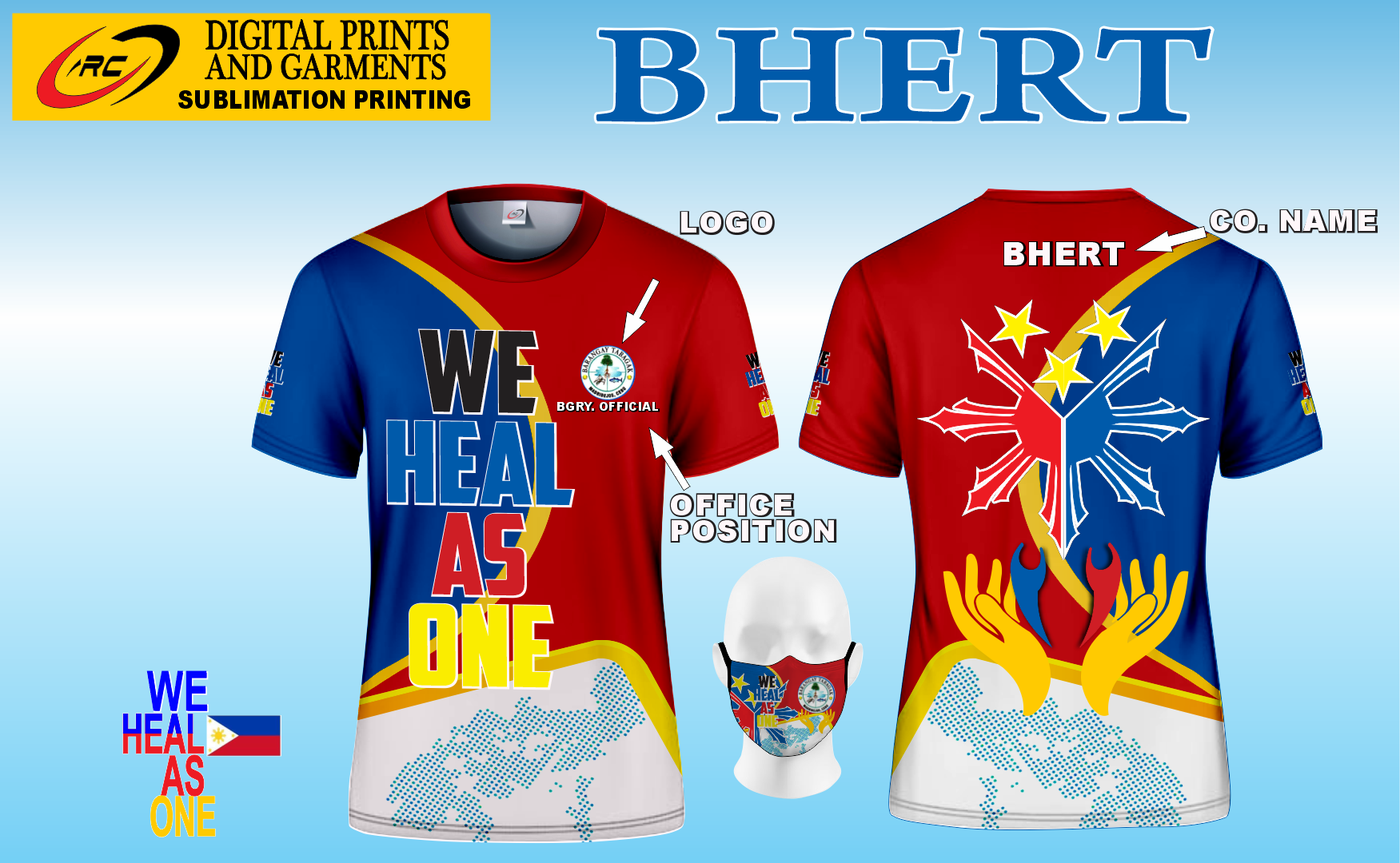 BHERT Full Sublimation Tshirt with washable facemask for Men and Women ...