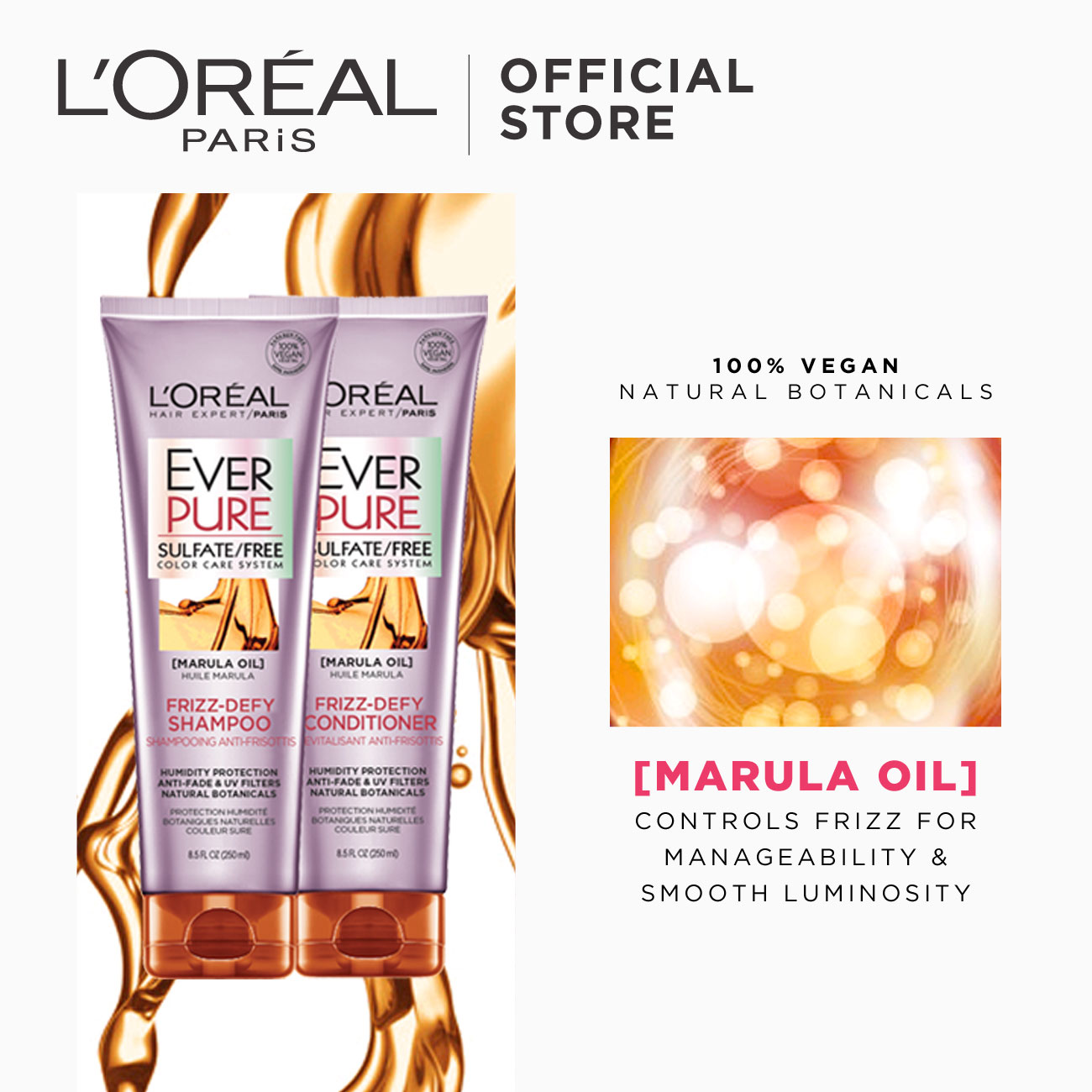 L'Oreal Paris Ever Pure FrizzDefy Sulfate Free Hair Color Shampoo and