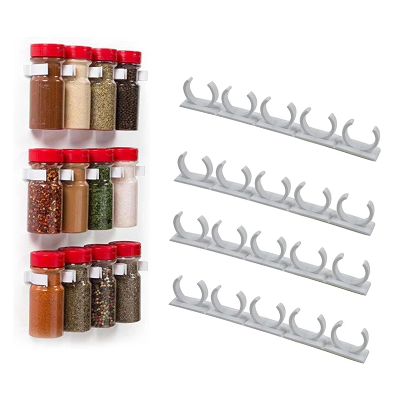 Spice Rack Hook 4 Pcs Kitchen Spice Jar Rack Wall-Mounted Adhesive Seasoning Bottles ...