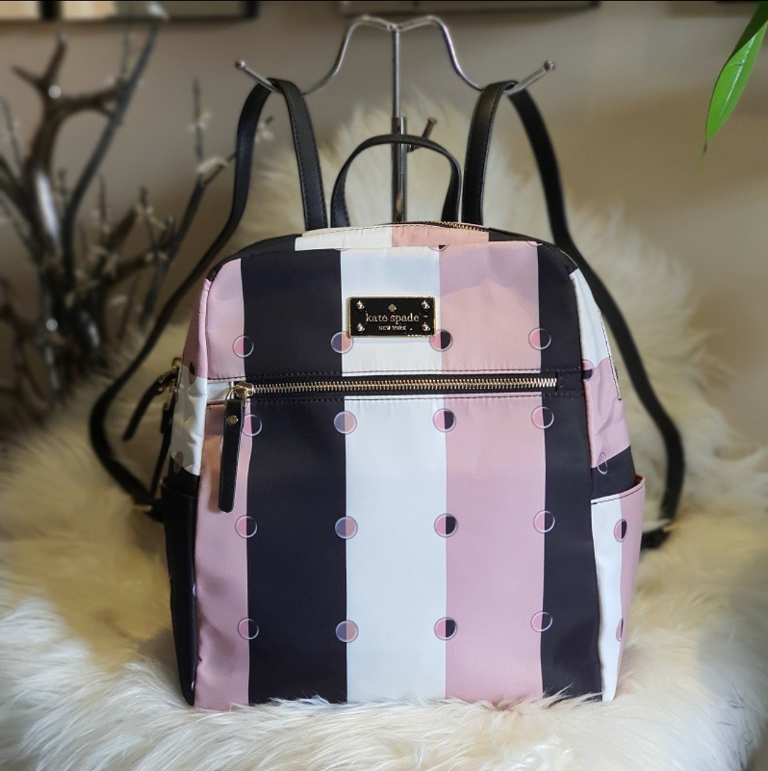 Kate Spade Blake Avenue Nylon Hilo - Pink / Black / White Vertical Stripes  Print Classic Ladies Backpack with Bar Logo and Side Pocket | Lazada PH