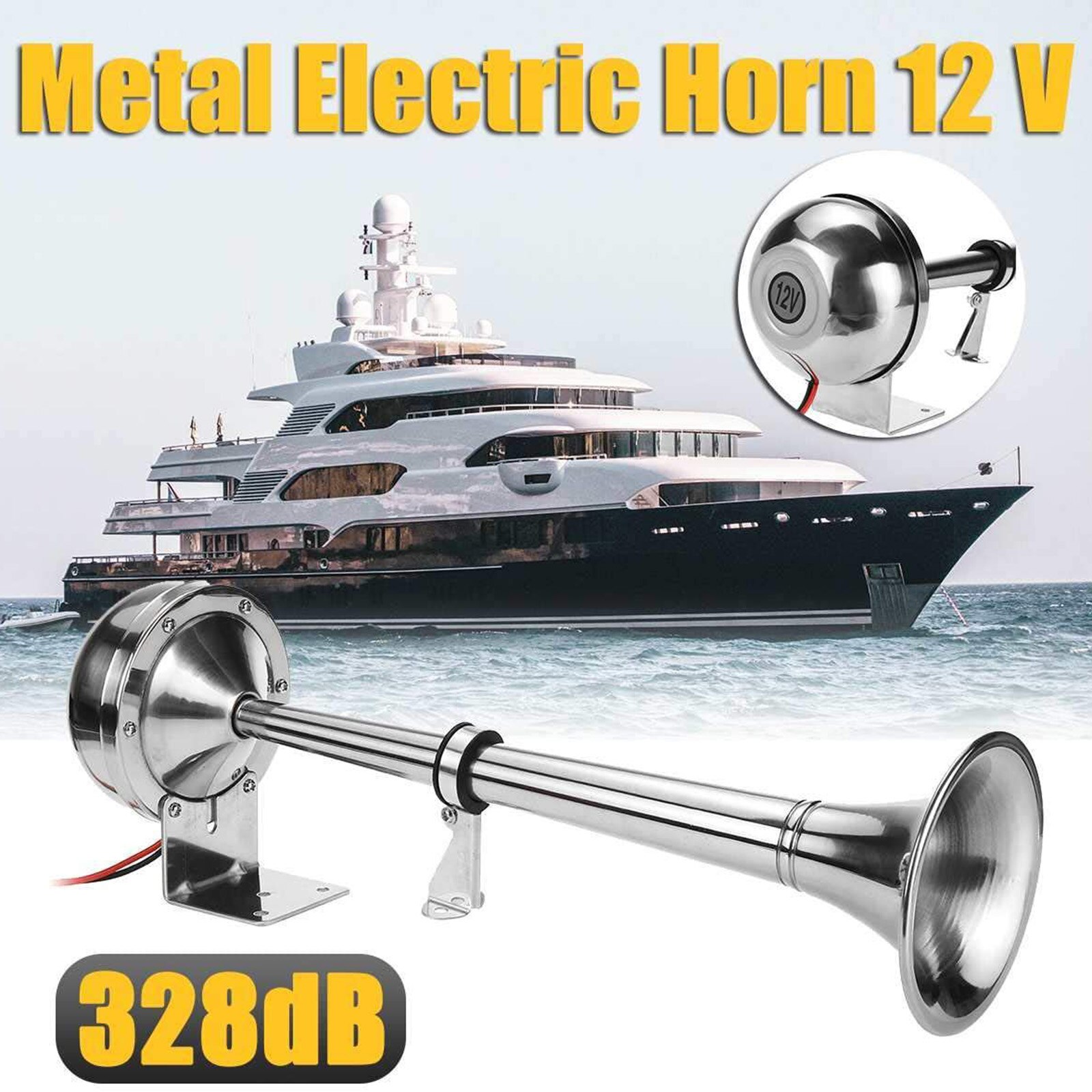 12V/24V Single Trumpet Air Horn Powerful Loud Metal Horn 328db For Truck Boat SUV Train 125
