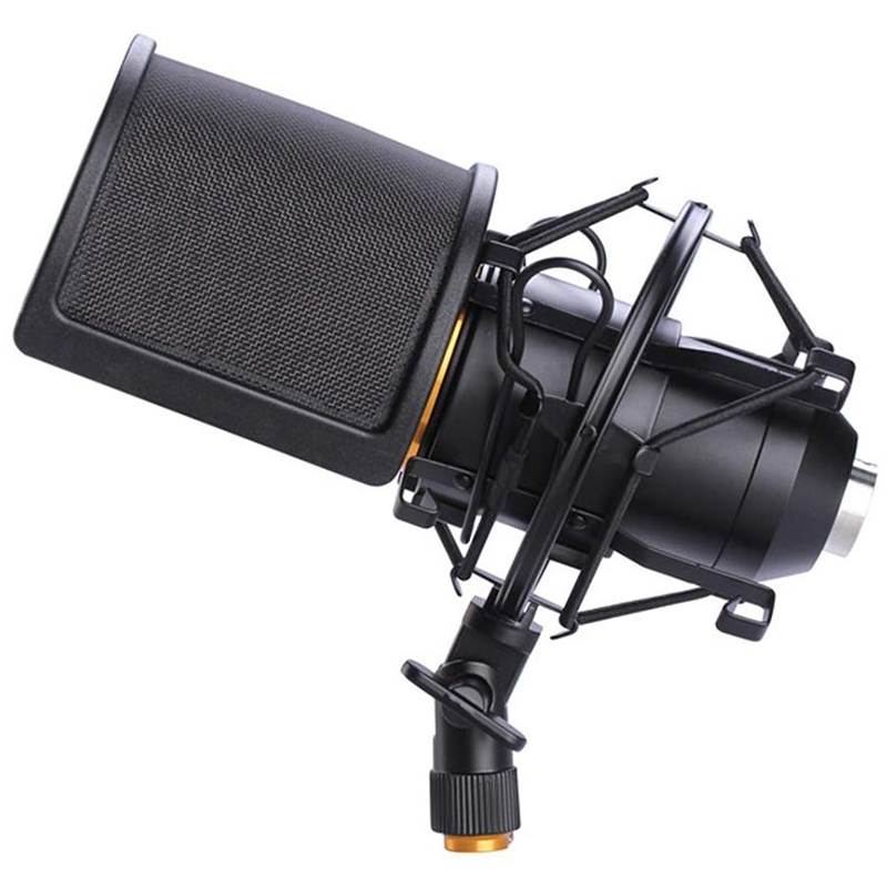 Microphone Shock Mount with Microphone Filter Windscreen Suspension Shock Mount Holder Clip