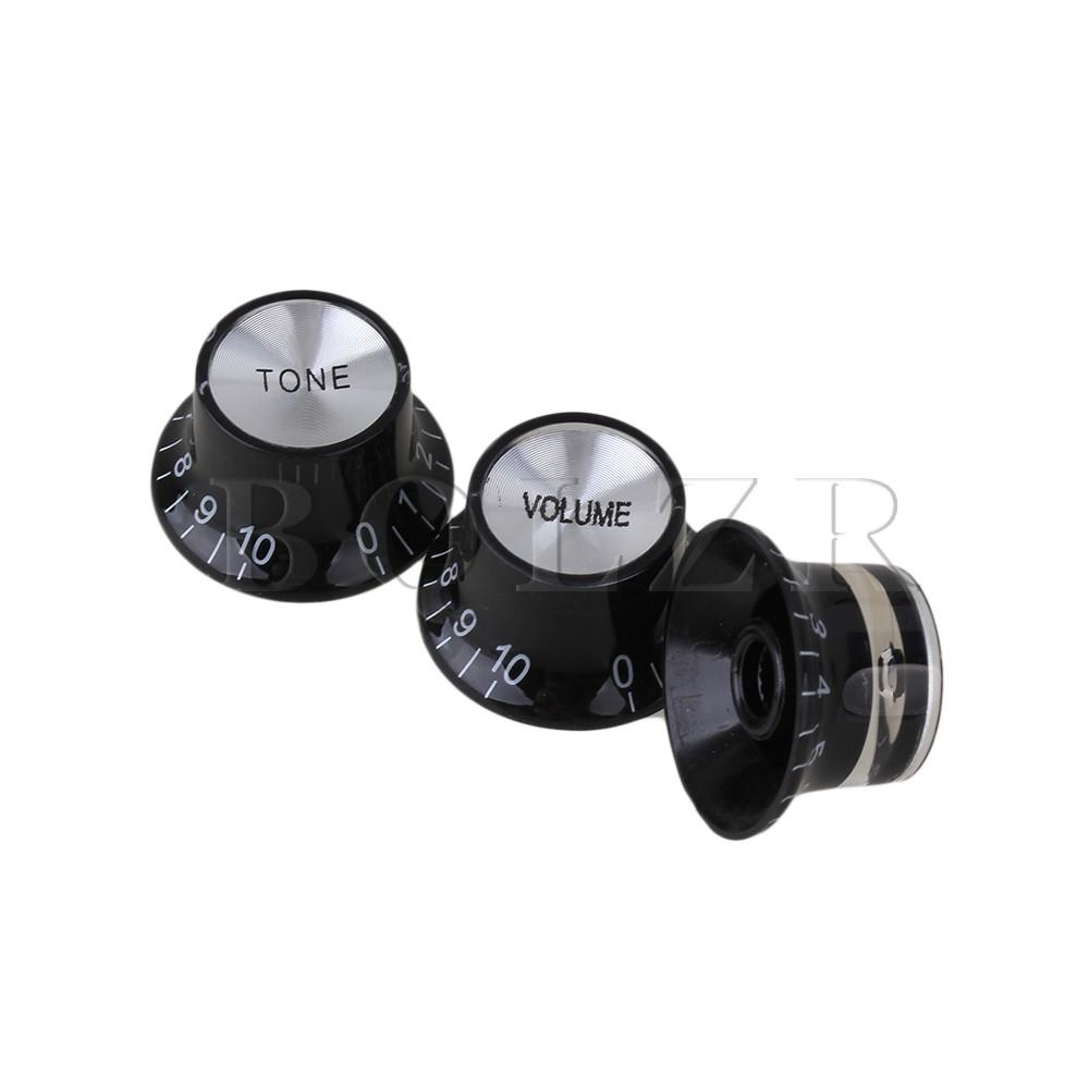 Electric Guitar Volume Tone Control Knob Aluminum Cap Black review and price