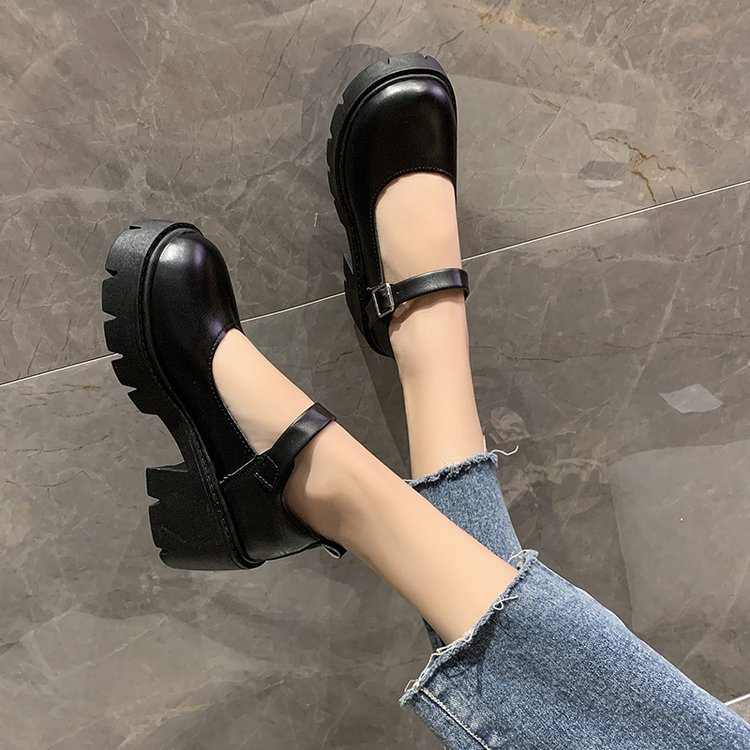 Classic black Straight buckle mary janes Wild Style Jk/lolita Thick ...