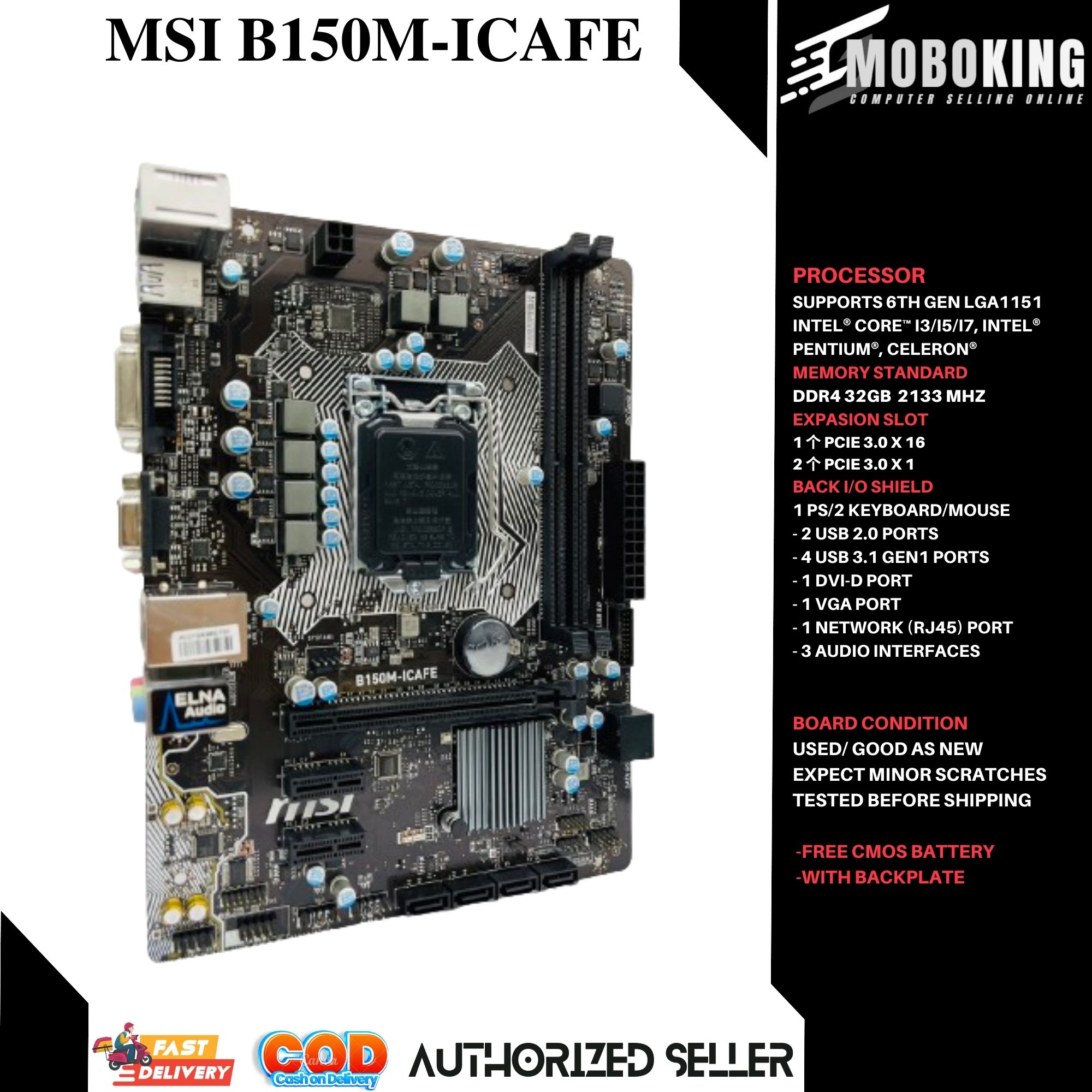 MSI B150M-ICAFE Desktop GEN Motherboard B150 Socket LGA 1151 i3 i5 i7 DDR4  32GB | MoBoKing | Lazada PH