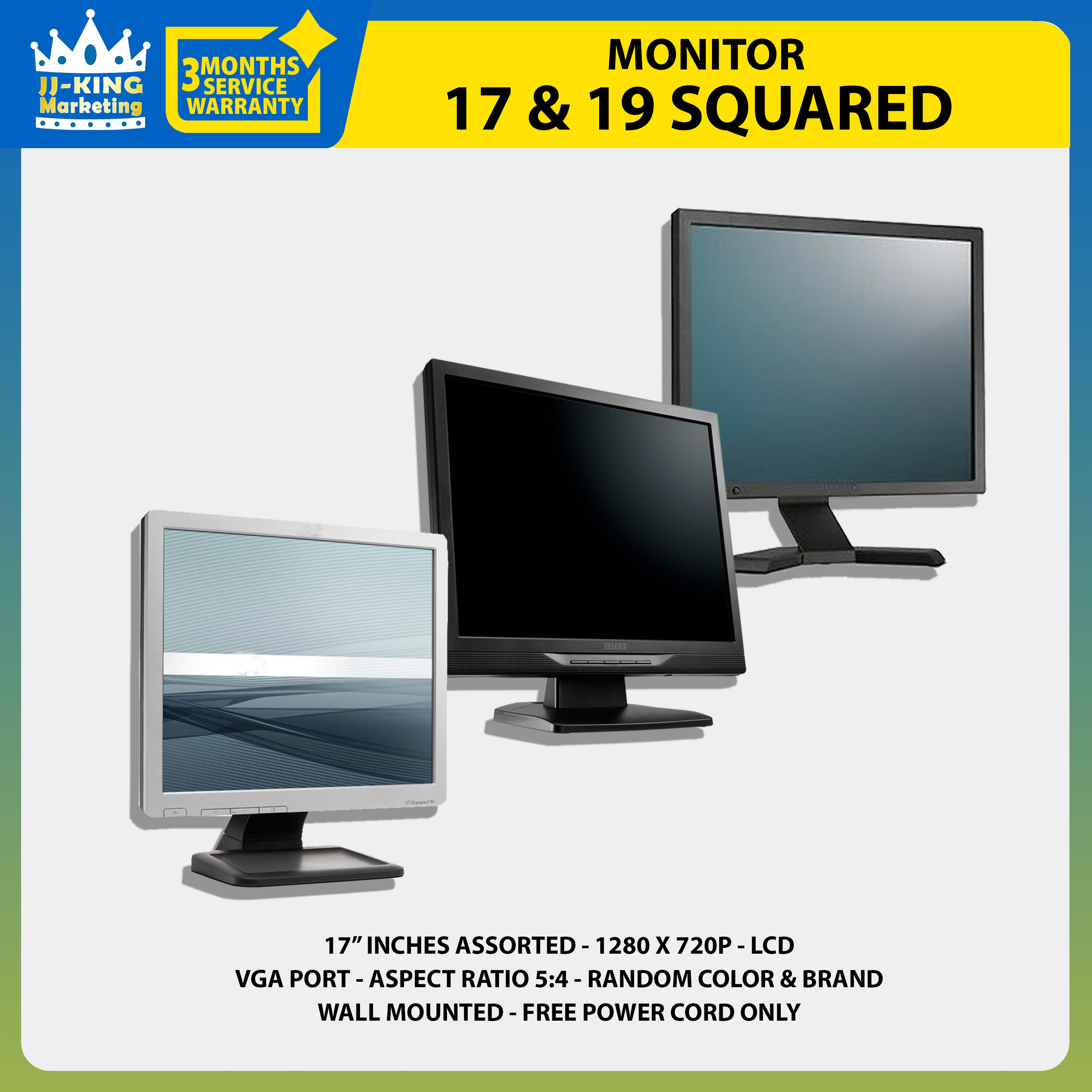 Assorted Computer Monitor 17 / 19 inches Free Power Cord / Random Color