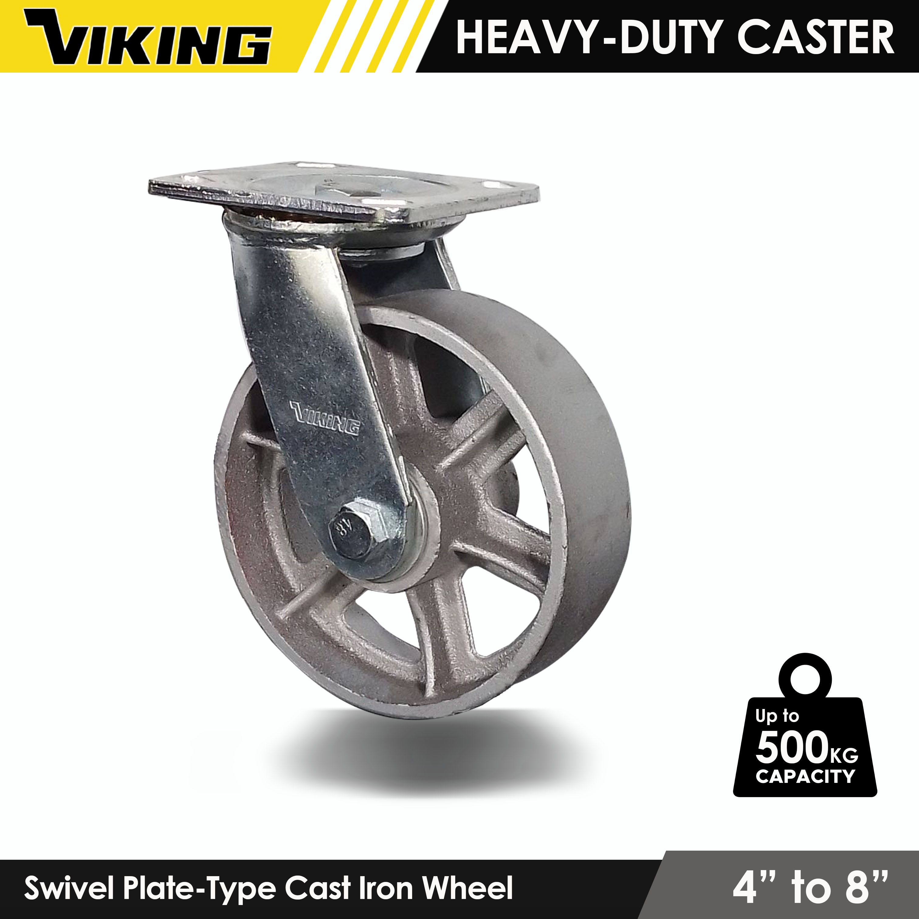 10x2 Inch Rubber On Cast Iron Wheel With Bearing - Single Heavy-Duty Caster Wheel Replacement