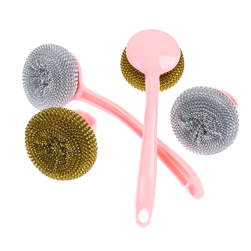 [Fannies] Wire Ball Brush With Handle Pan Cleaning Brush Dish Handle Washing Brush