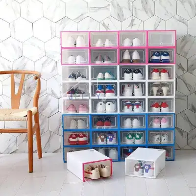 Colorful Shoe Box Organizer Stockable and Foldable Plastic Shoe Box Organizer DIY Folding Drawer For Home Shoe Storage Box Organizer Eco-Friendly Shoe Storage Box (for women)Case Rectangle Personal Shoe Organizer Thickened Drawer Shoe Box