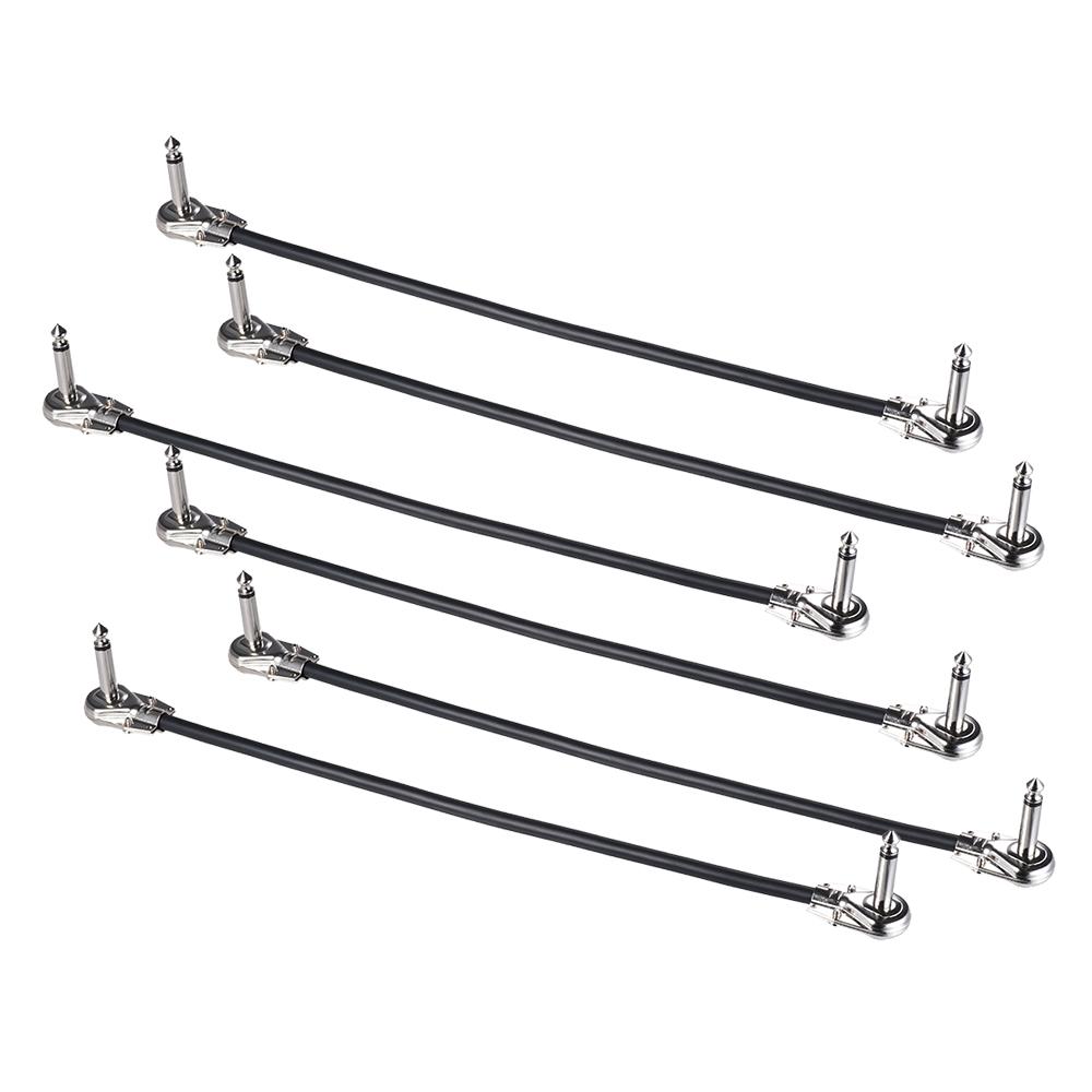 [ammoon]quà bí mật Cáp Vá Dụng Cụ Bàn Đạp Hiệu Ứng Guitar 30Cm/12in 1/4 Bạc Phích Cắm Góc Phải Áo Khoác PVC Màu Đen, 6 Gói