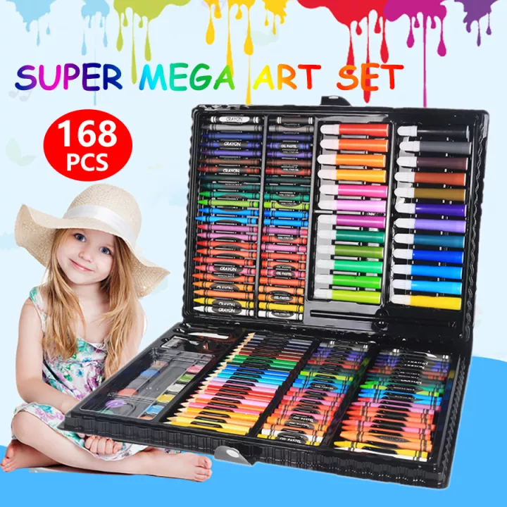 168/208 PCS Kids Super Mega ART Coloring Set Painting set Color Set Water  Color Pen Crayon Drawing set For Children Gifts Tools Kit Boys Girls  Students Christmas Birthday Holiday Festival Neon Book