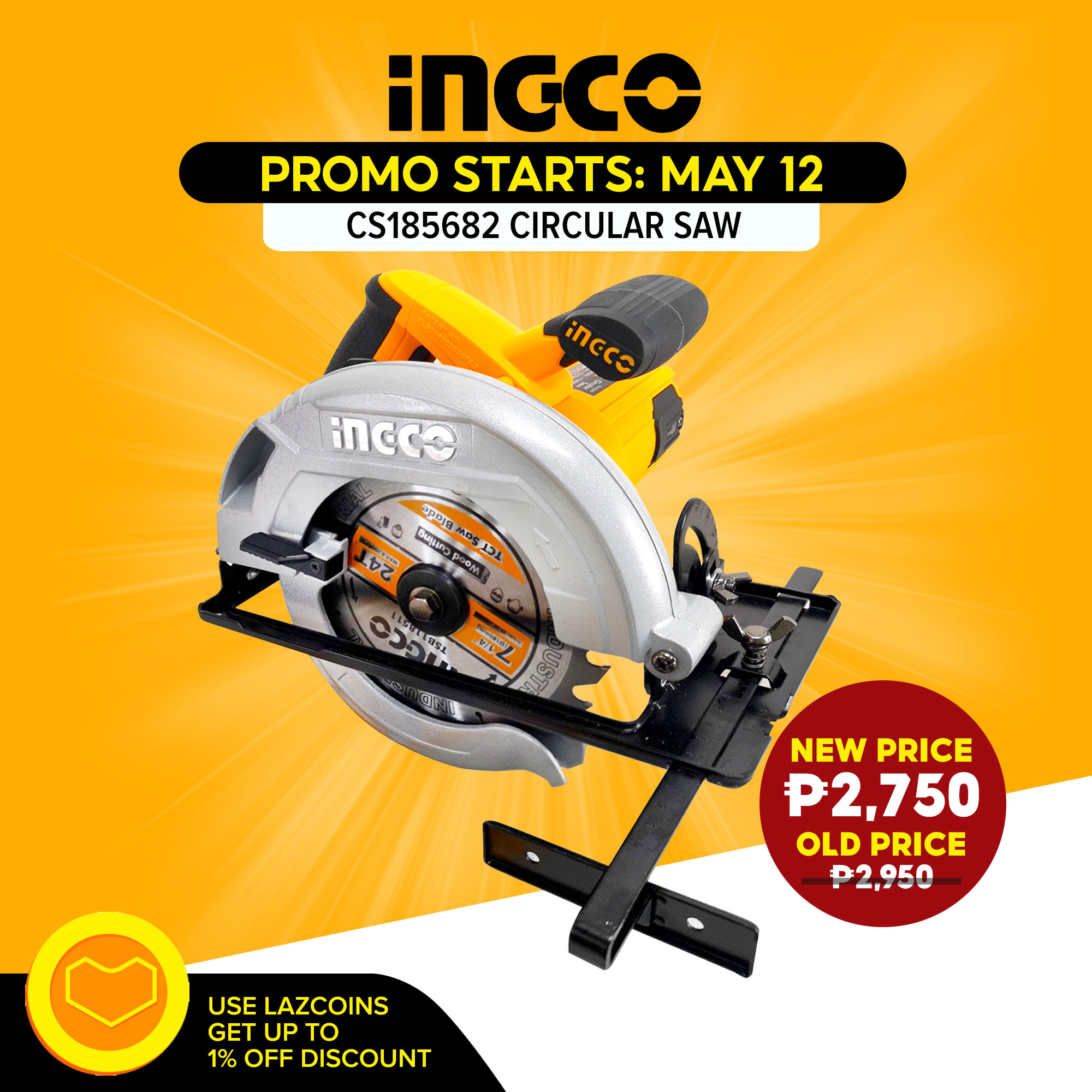 Ingco Industrial 71/4" Circular Saw 1400W CS18528 1600W CS185682 IPT