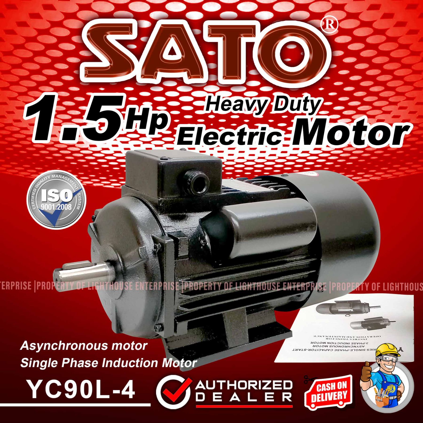 SATO Heavy Duty 1.5HP Electric Motor / Singlephase CapacitorStart