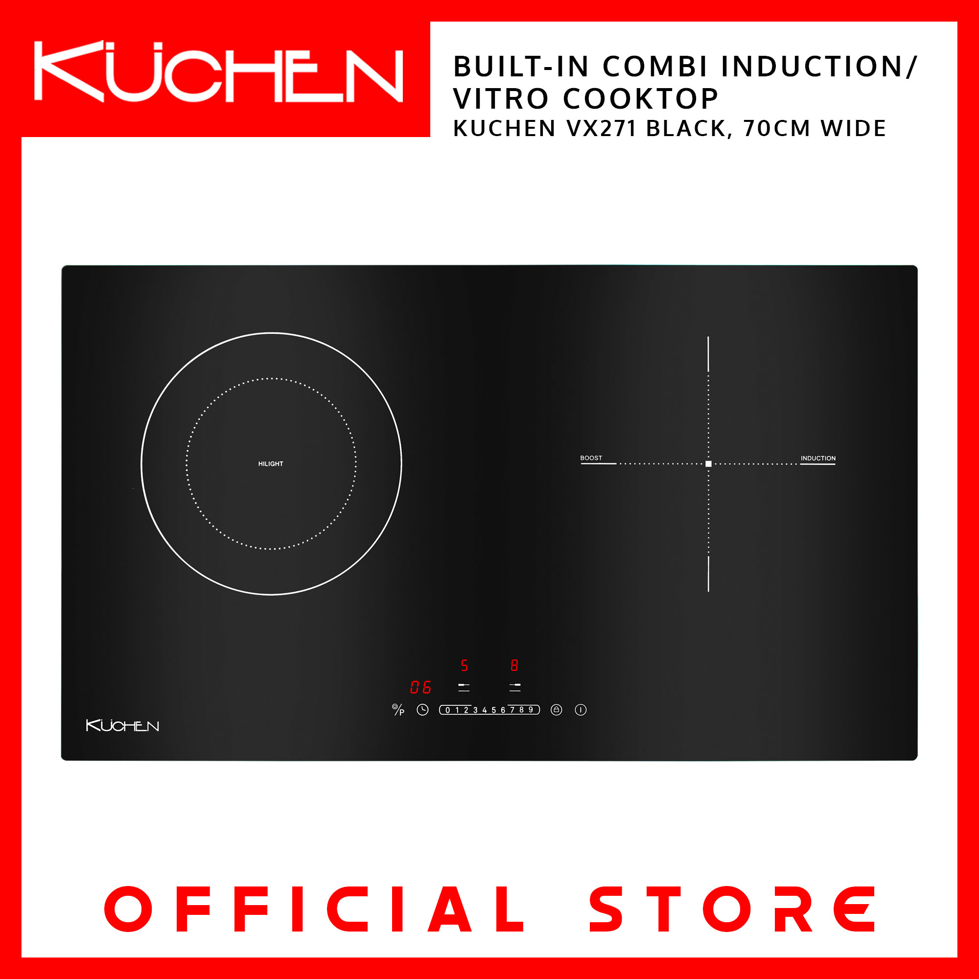 KUCHEN VX271 Combi Induction Vitro Cooktop 2ZONE 70CM, Black Lazada PH