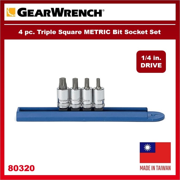 GearWrench 4piece Triple Square Metric Bit Socket Set, 1/4 in Drive