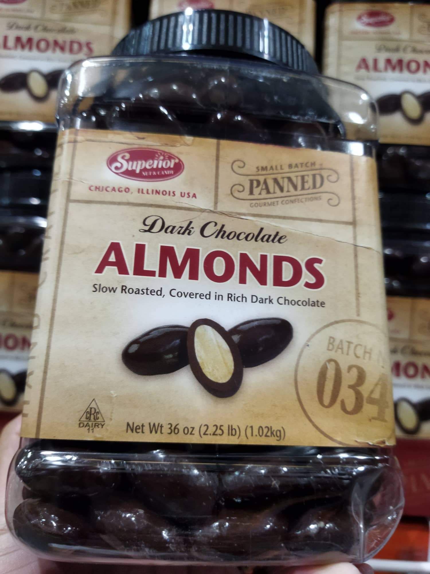 SUPERIOR DARK CHOCOLATE ALMONDS, slow roasted, covered in dark
